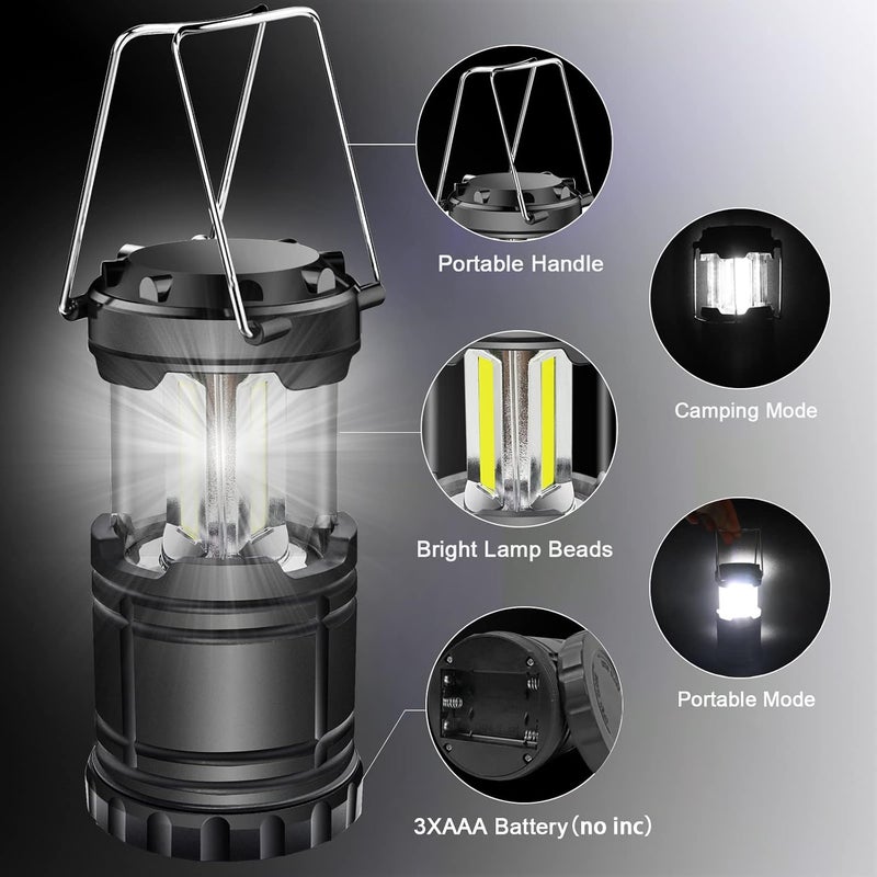 EXTRASTAR 4 Pcs LED Camping Lantern, Battery Powered Compact LED Lanterns, Suitable Survival Kits for Hurricane, Waterproof Portable Emergency Light for Storm, Outages, Black - Image 3
